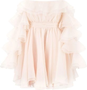 Giambattista Valli off-shoulder ruffled minidress - women - Silk - 40 - Neutrals