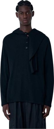 Yohji Yamamoto Hooded Sweater - Heren - Ronde hals truien - Zwart - L - Truien & Vesten