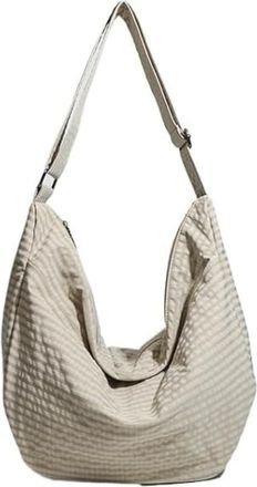 Generic Trendy Waffle Bag for Women, Large Capacity Lazy Casual Tote, Everyday Slouchy Minimalist Soft Canvas Shoulder Crossbody(Apricot)