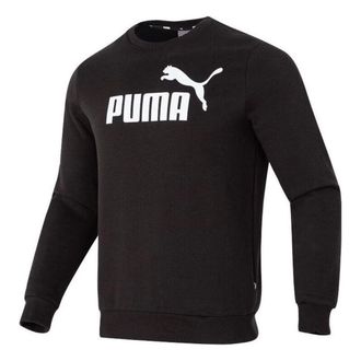 Puma Letter Print Fleece Pullover Sweatshirt Black White 682722-01