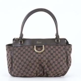 Gucci Brown Leather Canvas Handbag Shoulder Bag Tote Bag (Pre-Owned)