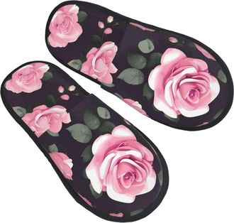 Generic Flower Flowers Rose Pink Men Women House Slippers Fuzzy House Shoes Fluffy Shoes For Bedroom Winter Outdoor M