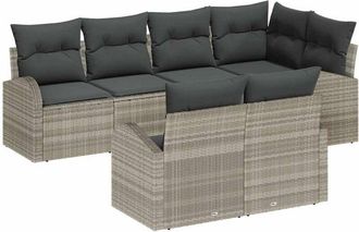 vidaXL Conjunto De Sof&aacute; De Jard&iacute;n Con Coj&iacute;n 7 Pcs Gris Claro Polirat&aacute;n Vidaxl