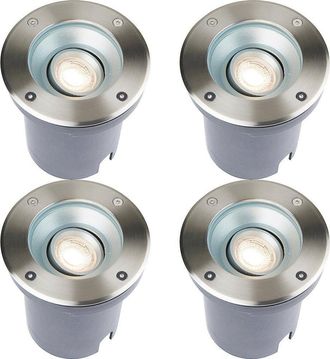 Loops 4 PACK Recessed Outdoor IP67 Round Ground Light - 50W GU10 - Stainless Steel