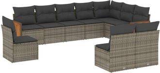 vidaXL Set De Sof&aacute;s De Jard&iacute;n 10 Pzas Con Cojines Rat&aacute;n Sint&eacute;tico Gris Vidaxl