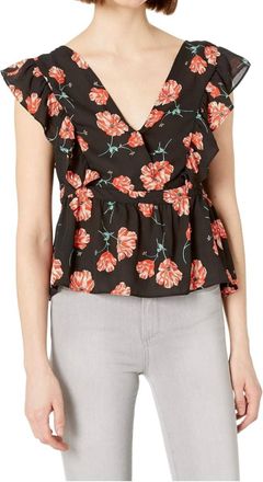 BB Dakota Jack Poppy Love Flutter Sleeve Blouse In Black/red