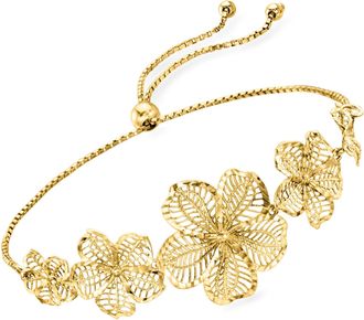 Ross-Simons 18kt Gold Over Sterling Openwork Flower Bolo Bracelet