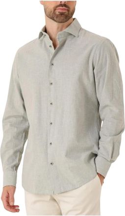 Profuomo Overhemden, Heren, Grijs, M, Katoen, Groen Business Overhemd X-Cutaway Katoen Linnen