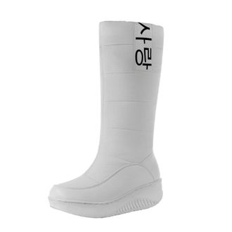 Generic Women Winter Snow Boots Warm Mid Calf Boots Anti-Slip Comfortable Lightweight Platform Down Cotton Shoes (3-White, 7.5)