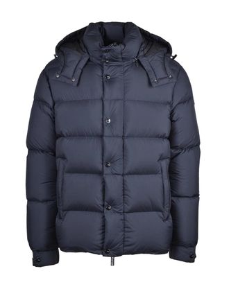 H&egrave;SKIMO Navy Blue Synthetic Removable Hood Down Jacket