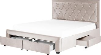 Beliani Beliani - Cama Con Almacenaje De Terciopelo Beige 180 X 200 Cm Cajones Cabecero Alto Capiton&eacute; Glamuroso Lievin
