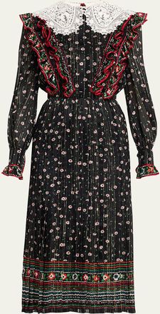 Valentino Garavani Metallic Floral-Print Silk Midi Dress