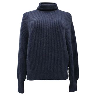 Brunello Cucinelli Ribbed-Knit Rolled Neck Sweater in Navy Blue Cashmere