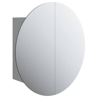 Berkfield Home Bathroom Cabinet with Round Mirror&LED Grey 40x40x17.5 cm