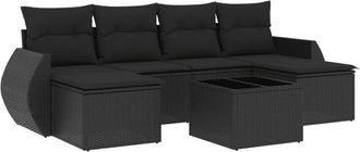 vidaXL Set De Comedor De Jard&iacute;n 7 Pzas Y Cojines Rat&aacute;n Sint&eacute;tico Negro Vidaxl