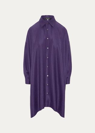 Eskandar Wide A-Line Shirt With Collar - Very Long Length With Slits