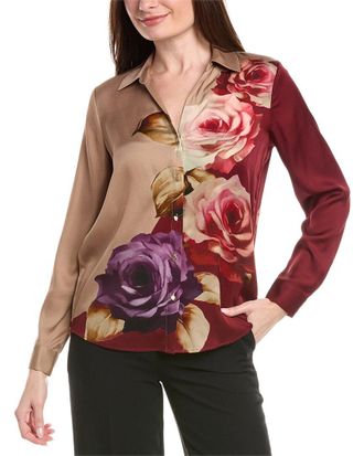 Elie Tahari Deep V-Neck Silk-Blend Blouse