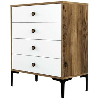 Dmora Cassettiera Aether, Settimino multiuso, Com&ograve; camera da letto, Mobile con cassetti, 76x40h91 cm, Noce e Bianco Marmo, con imballo rinforzato, con