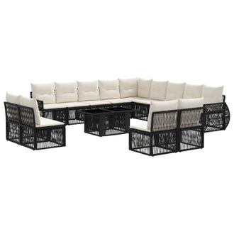vidaXL Conjunto De Sof&aacute;s De Jard&iacute;n 14 Uds. Negro Y Blanco Crema Vidaxl