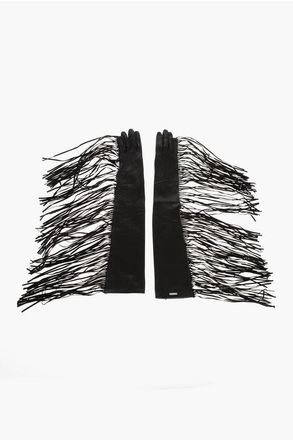 Dsquared2 Leather Warm Gloves with Fringes size 8