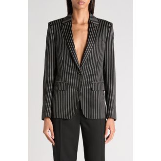 Tom Ford Pinstripe Wool Blend Barathea Jacket in Black/Ecru at Nordstrom, Size 10 Us