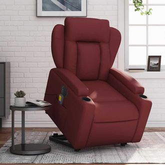 vidaXL Vidaxl - Sill&oacute;n De Masaje Elevable El&eacute;ctrico Cuero Artificial Rojo Tinto
