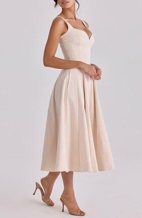 House of CB Carlotta Twill Fit & Flare Dress in Ivory at Nordstrom, Size X-Small A