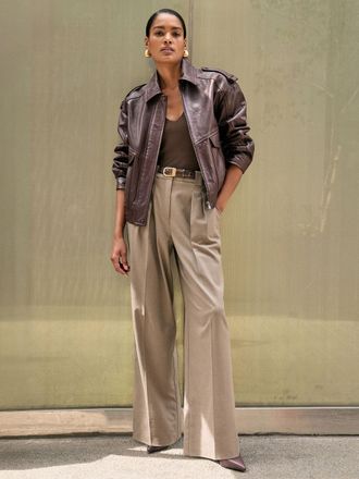 Reiss Aubergine Oversized Leather Jacket, 14