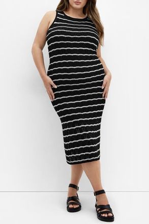 City Chic Open Knit Midi Tank Dress in Mono Wave at Nordstrom, Size Xs