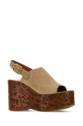 Chlo&eacute; Womens Maxime Wedge Sandal Beige Bovine Leather