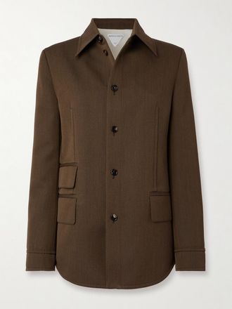 Bottega Veneta Giacca In Twill Di Lana - Marrone