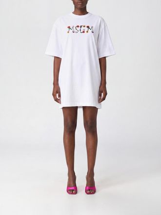 Msgm Mini abito T-shirt in cotone con logo a contrasto e spalle scese