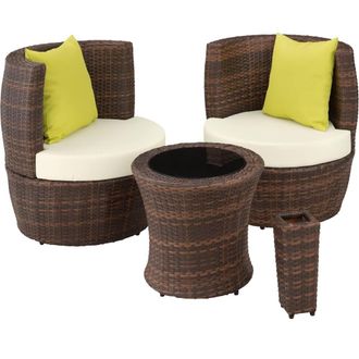 TecTake Nizza 2+1+1 Aluminum Rattan Seating Set in Dark Brown | Size: 2 Seater