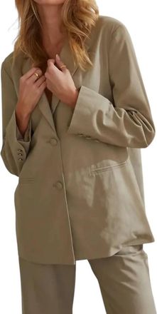 Crescent Linen Blend Blazer Jacket In Moss