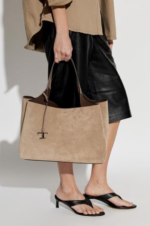 Tod's Suede Bag With Logo Shopper, Womens, Beige
