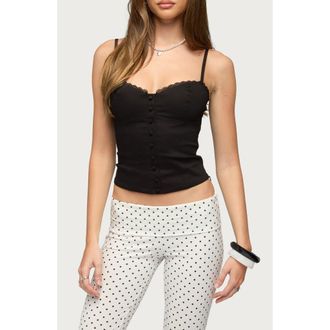Edikted Helenna Lace-Up Button-Up Top in Black at Nordstrom, Size X-Large
