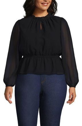 Lands End Chiffon Peplum Top in Black at Nordstrom, Size 2X
