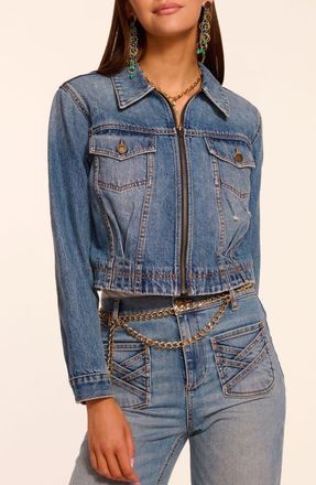 Ramy Brook Jannah Crop Nonstretch Denim Jacket in Distressed Vintage Wash at Nordstrom, Size Xx-Small