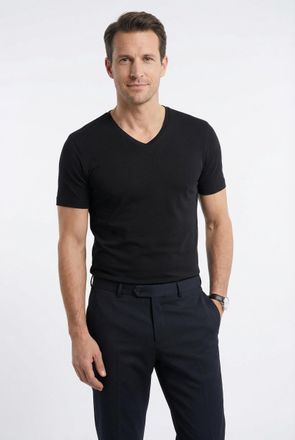 Olymp T-Shirt OLYMP Casual, Herren, Gr. XXL, schwarz, Obermaterial: 94% Baumwolle, 6% Elasthan, unifarben, Basic, schmal, V-Ausschnitt, abgesteppt, Shirts T