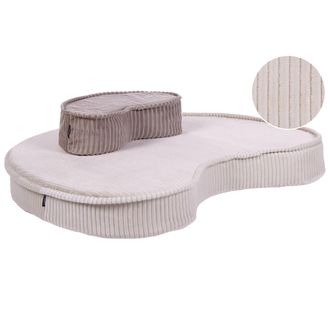 Beliani Conjunto De 2 Cojines De Suelo De Algod&oacute;n Estructura De Terciopelo Pana Acanalada Forma De Haba Beige Y Marr&oacute;n Nili
