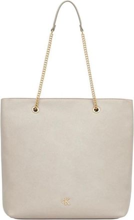 Calvin Klein Embossed Logo Chain Tote Bag - Dames - Shoppers - Beige - ONE Size - Tassen