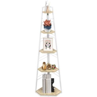 HOMCOM Homcom - Libreria Moderna ad Angolo 5 Ripiani Pieghevole Piedini Regolabili Legno