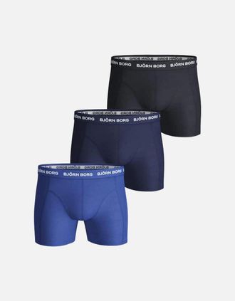 Bj&ouml;rn Borg Mens 3-Pack Classic Logo Boxer Trunks, Blue Mix - Blue/Navy/Black - Size: 32/30/31