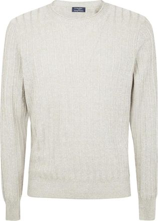 Barba Trui met Ronde Hals en Lange Mouwen - Heren - Ronde hals truien - Beige - XL - Wol - Truien & Vesten