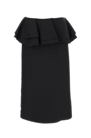 Plan C Black Sable Ruffled Midi Skirt