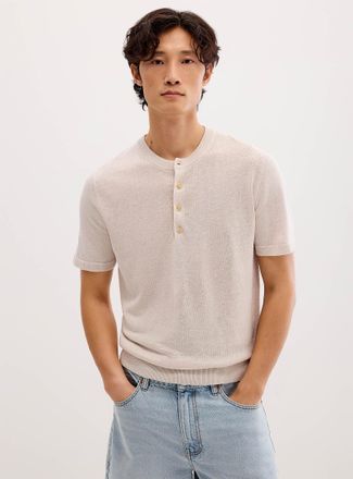 Le 31 Mens Pure linen knit Henley Shirt sweater