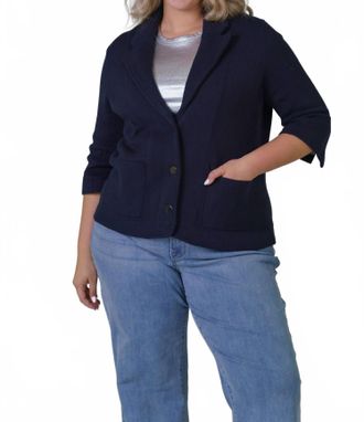 Minnie Rose Cotton Blend Shrunken Blazer - Plus In Navy