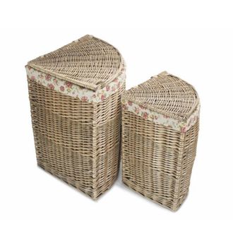 Red Hamper Set of 2 Cotton Lined Antique Wash Wicker Laundry Basket in Natural