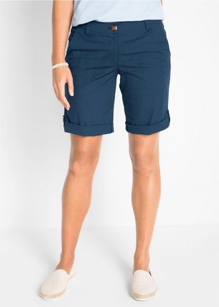 Bonprix Bermudas BONPRIX Stretch Bermuda, Damen, Gr. 34, N-Gr, blau (dunkelblau), Web, Obermaterial: 97% Baumwolle, 3% Elasthan, unifarben, regular fit kniefr
