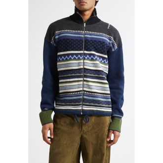Marni Mixed Stripe Zip Cardigan in Blue at Nordstrom, Size 40 Us